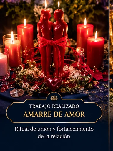 Ilustración de ritual simbólico de amor con velas y elementos decorativos